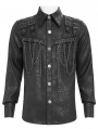 Black Gothic Punk Buckle Chain Long Sleeve Shirt for Men