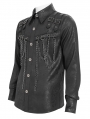Black Gothic Punk Buckle Chain Long Sleeve Shirt for Men