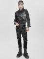 Black Gothic Faux Leather Patch Long Sleeve Shirt for Men