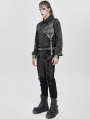 Black Gothic Faux Leather Patch Long Sleeve Shirt for Men