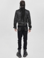 Black Gothic Faux Leather Patch Long Sleeve Shirt for Men