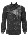 Black Gothic Faux Leather Patch Long Sleeve Shirt for Men