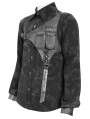 Black Gothic Faux Leather Patch Long Sleeve Shirt for Men