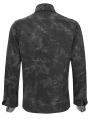Black Gothic Faux Leather Patch Long Sleeve Shirt for Men