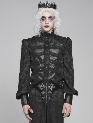 Black Retro Gothic Jacquard Puff Sleeve Party Shirt for Men