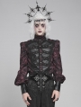 Black and Red Retro Gothic Jacquard Puff Sleeve Party Shirt for Men