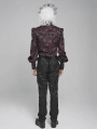 Black and Red Retro Gothic Jacquard Puff Sleeve Party Shirt for Men