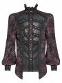 Black and Red Retro Gothic Jacquard Puff Sleeve Party Shirt for Men