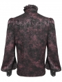 Black and Red Retro Gothic Jacquard Puff Sleeve Party Shirt for Men