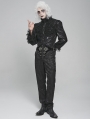 Black Retro Gothic Ruffled Stand Collar Beaded Shirt for Men