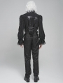 Black Retro Gothic Ruffled Stand Collar Beaded Shirt for Men