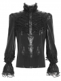 Black Retro Gothic Ruffled Stand Collar Beaded Shirt for Men