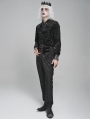 Black Gothic Retro Jacquard Faux Leather Spliced Shirt for Men