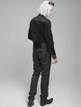 Black Gothic Retro Jacquard Faux Leather Spliced Shirt for Men