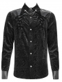Black Gothic Retro Jacquard Faux Leather Spliced Shirt for Men
