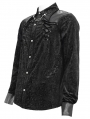 Black Gothic Retro Jacquard Faux Leather Spliced Shirt for Men
