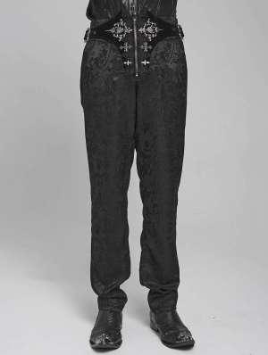 Black Gothic Victorian Velvet Patch Buckle Pants for Men