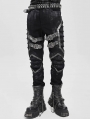 Black Gothic Punk Studded Buckle Strap Fitted Pants for Men