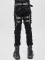 Black Gothic Punk Studded Buckle Strap Fitted Pants for Men