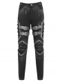 Black Gothic Punk Studded Buckle Strap Fitted Pants for Men