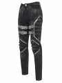 Black Gothic Punk Studded Buckle Strap Fitted Pants for Men