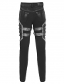 Black Gothic Punk Studded Buckle Strap Fitted Pants for Men