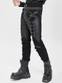 Black Gothic Distressed Faux Leather Spliced Pants for Men