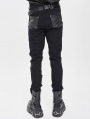 Black Gothic Distressed Faux Leather Spliced Pants for Men
