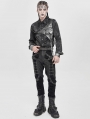 Black Gothic Distressed Faux Leather Spliced Pants for Men