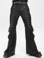 Black Gothic Punk Eyelet Ring Zipper Flared Pants for Men