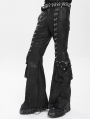 Black Gothic Punk Eyelet Ring Zipper Flared Pants for Men