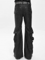 Black Gothic Punk Eyelet Ring Zipper Flared Pants for Men