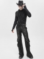Black Gothic Punk Eyelet Ring Zipper Flared Pants for Men