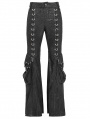 Black Gothic Punk Eyelet Ring Zipper Flared Pants for Men