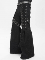 Black Gothic Punk Studded Distressed Wide Leg Pants for Men