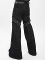 Black Gothic Punk Studded Distressed Wide Leg Pants for Men