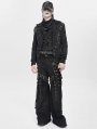 Black Gothic Punk Studded Distressed Wide Leg Pants for Men