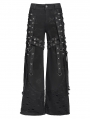 Black Gothic Punk Studded Distressed Wide Leg Pants for Men
