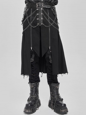 Black Gothic Punk Chain Irregular Pleated Skirt for Men