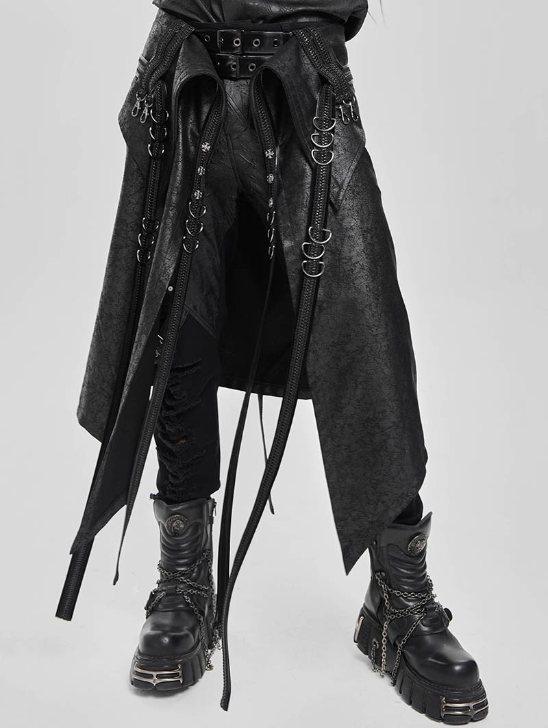 Black Gothic Punk Rock Strap Half Skirt for Men