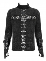 Black Gothic Punk Eyelet Chain Long Sleeve T-Shirt for Men