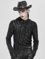 Black and Gray Striped Gothic Asymmetric Hooded T-Shirt for Men