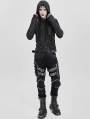 Black and Gray Striped Gothic Asymmetric Hooded T-Shirt for Men