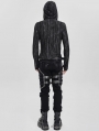 Black and Gray Striped Gothic Asymmetric Hooded T-Shirt for Men