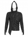 Black and Gray Striped Gothic Asymmetric Hooded T-Shirt for Men