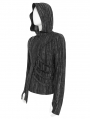 Black and Gray Striped Gothic Asymmetric Hooded T-Shirt for Men