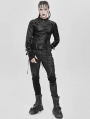 Black Gothic Mesh Spliced Lace-Up Fitted T-Shirt for Men