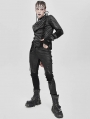Black Gothic Mesh Spliced Lace-Up Fitted T-Shirt for Men