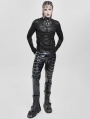 Black Gothic Printed Sheer Mesh Splicing T-Shirt for Men