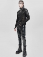 Black Gothic Printed Sheer Mesh Splicing T-Shirt for Men